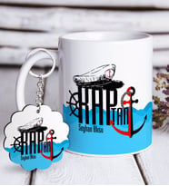 BK Gift Kişiye Özel Mesleki Kaptan Beyaz Kupa ve Anahtarlık Hediye Seti-4 (Model 1)