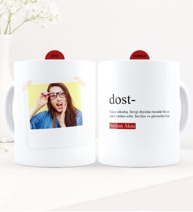 BK Gift Kişiye Özel Fotoğraflı Dost Anlamı Beyaz Kupa Bardak - 2