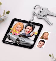 BK Gift Kişiye Özel İsimli Sevgililer Karikatürlü Ahşap Anahtarlık-53 (Beyaz)