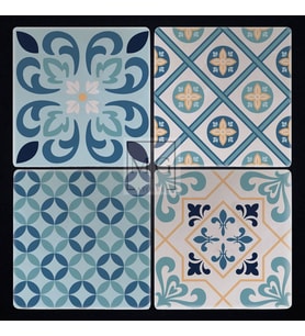 4'lü Uv Baskılı Doğal Taş Bardak Altı 10 cm x 10 cm Mavi Fayans Desenli