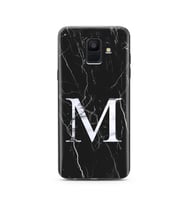 Samsung A6 (2018) Siyah Mermer Harf Tasarımlı Telefon Kılıfı M-Harfi 