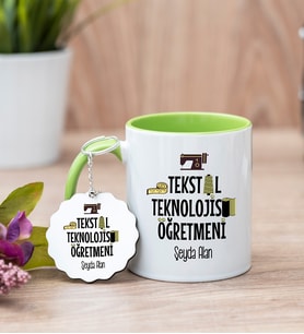 Tekstil Teknolojisi Öğretmeni Yeşil Kupa Bardak Ve Anahtarlık Set
