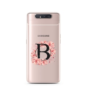 Pembe Çiçekli Harf Tasarım Süper Şeffaf Silikon Telefon Kılıfı Samsung A80 B-Har