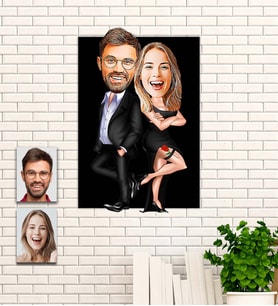Kişiye Özel Çift Karikatür Ahşap Tablo