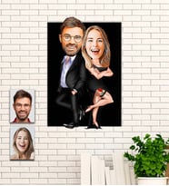 Kişiye Özel Çift Karikatür Ahşap Tablo