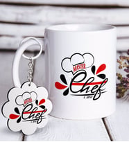 BK Gift Kişiye Özel Mesleki Chef Beyaz Kupa ve Anahtarlık Hediye Seti-4 (Model 1)