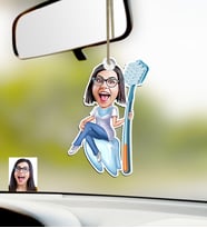 BK Gift Kişiye Özel Bayan Diş Hekimi Karikatürlü Ahşap Araba Dikiz Ayna Süsü-2 (Çok Renkli)