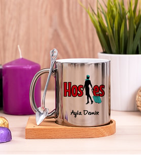 Hostes Ahşap Altlıklı Silver Kupa Bardak