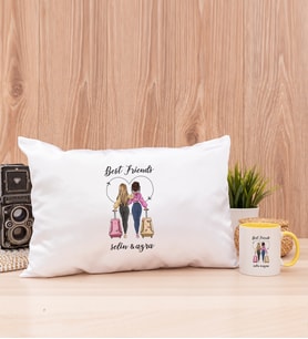 Best Friends Dikdörtgen Yastık ve Sarı Kupa Bardak