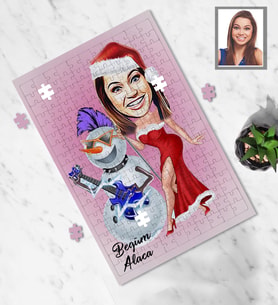 Kişiye Özel Yılbaşı Bayan Karikatürlü 240 Parça Puzzle Model-2