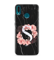 Mermer Çiçekli Harf Tasarım Süper Şeffaf Silikon Telefon Kılıfı Huawei Y9 (2019)