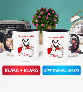 İkili Sevgiliye Sevgililer Günü Hediyesi 10 Kupa Bardak Siyah