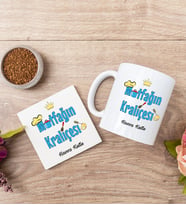 Mutfağın Kraliçesi Beyaz Kupa Bardak Ve Bardak Altlığı Seti