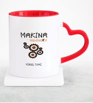 BK Gift Kişiye Özel Mesleki Makina Mühendisi Kırmızı Kalpli Kupa Bardak