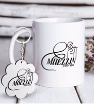 BK Gift Kişiye Özel Mesleki Müezzin Beyaz Kupa ve Anahtarlık Hediye Seti-1 (Model 1)