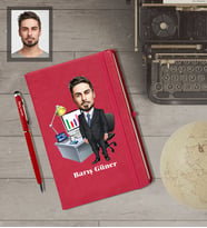 Kişiye Özel İş Adamı Karikatürlü  Kırmızı Defter Kalem Hediye Seti Bay-26