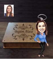 Kişiye Özel Öğretmen Karikatürlü  Ahşap Anahtarlık Kutulu Bayan-11