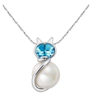 Monemel Swarovski Taşlı İncili Kedi Kolye (Altın Kaplama) Sevgililer Günü Hediyesi, Yeni Yıl Hediyesi - Yılbaşı Hediyesi