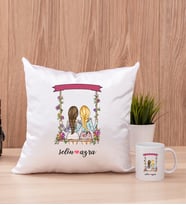 Best Friends Salıncak Tasarım Kare Yastık ve Beyaz Kupa Bardak