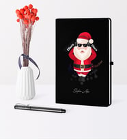 BK Gift Kişiye Özel Yılbaşı Noel Baba Temalı Siyah Defter Kalem Seti - 1