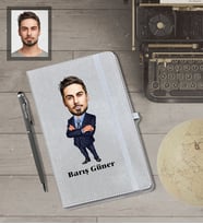 Kişiye Özel Öğretmen Karikatürlü Gri Defter Kalem Hediye Seti  Bay-8