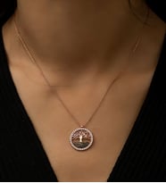 Papatya Silver Rose Altın Kaplama Taşlı Ağaç Gümüş Kolye