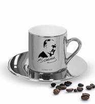 BK Gift Kişiye Özel Atatürk Temalı Aynalı Gümüş Türk Kahvesi Fincanı-26 (Beyaz)