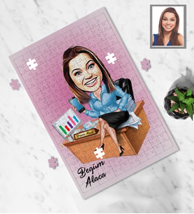 Kişiye Özel İş Kadını Karikatürlü A4 99 Parça Puzzle Bayan-13