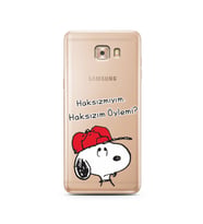 Snoopy Tasarımlı Süper Şeffaf Silikon Telefon Kılıfı Samsung C9 