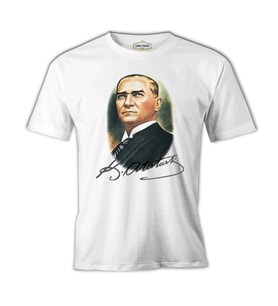 Atatürk Ve İmza Beyaz Erkek Tshirt