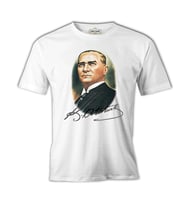 Atatürk Ve İmza Beyaz Erkek Tshirt