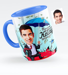 BK Gift Kişiye Özel Bay Borsacı Karikatürlü Mavi Kupa Bardak  1