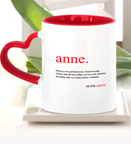 BK Gift Kişiye Özel Anne Anlamı Kırmızı Kalpli Kupa Bardak  1