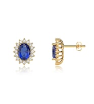 Oval Safir Taşlı Anturaj Altın Kaplama Gümüş Küpe