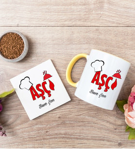 Aşçı Sarı Kupa Bardak Ve Bardak Altlığı Seti