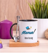 Memur Ahşap Altlıklı Siyah Kupa Bardak