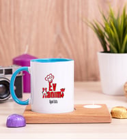 Ev Hanımı Ahşap Altlıklı Mumlu Mavi Kupa Bardak