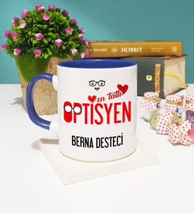 Mesajlı Optisyen Tasarımlı Kişiye Özel Optisyen Kupa Bardak Lacivert
