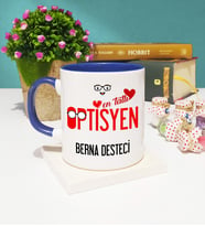 Mesajlı Optisyen Tasarımlı Kişiye Özel Optisyen Kupa Bardak Lacivert