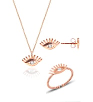 Söğütlü Silver Gümüş rose zirkon taşlı kirpikli göz kolye bileklik ve küpe gümüş üçlü set