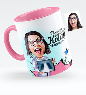 BK Gift Kişiye Özel Bayan Radyoloji Uzmanı Karikatürlü Pembe Kupa Bardak  1