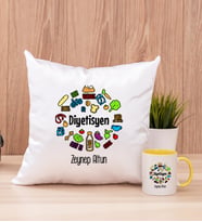 Diyetisyen Kare Yastık ve Sarı Kupa Bardak