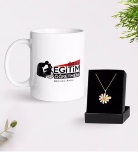 BK Gift Kişiye Özel Özel Eğitim Öğretmeni Beyaz Kupa ve Papatya Kolye Hediye Seti-1 (Model 1)