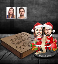 Kişiye Özel Yılbaşı Sevgili Karikatürlü Ahşap Biblo Kutulu Model-3