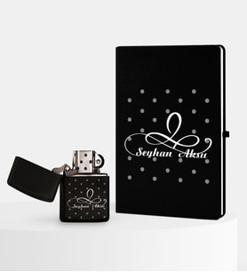 BK Gift Kişiye Özel İsimli Siyah Defter ve Benzinli Çakmak Seti - 4