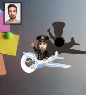 Kişiye Özel Pilot Karikatürlü Ahşap Magnet Bay-4