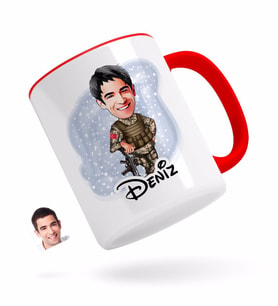 BK Gift Kişiye Özel Asker Karikatürlü Kırmızı Kupa Bardak-2