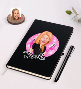 BK Gift Kişiye Özel Kadın Güzellik Uzmanı Karikatürlü Siyah Defter ve Kalem Hediye Seti-3
