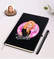 BK Gift Kişiye Özel Kadın Güzellik Uzmanı Karikatürlü Siyah Defter ve Kalem Hediye Seti-3
