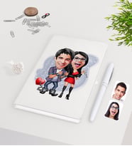 BK Gift Kişiye Özel Sevgililer Karikatürlü Beyaz Defter Kalem Seti-1